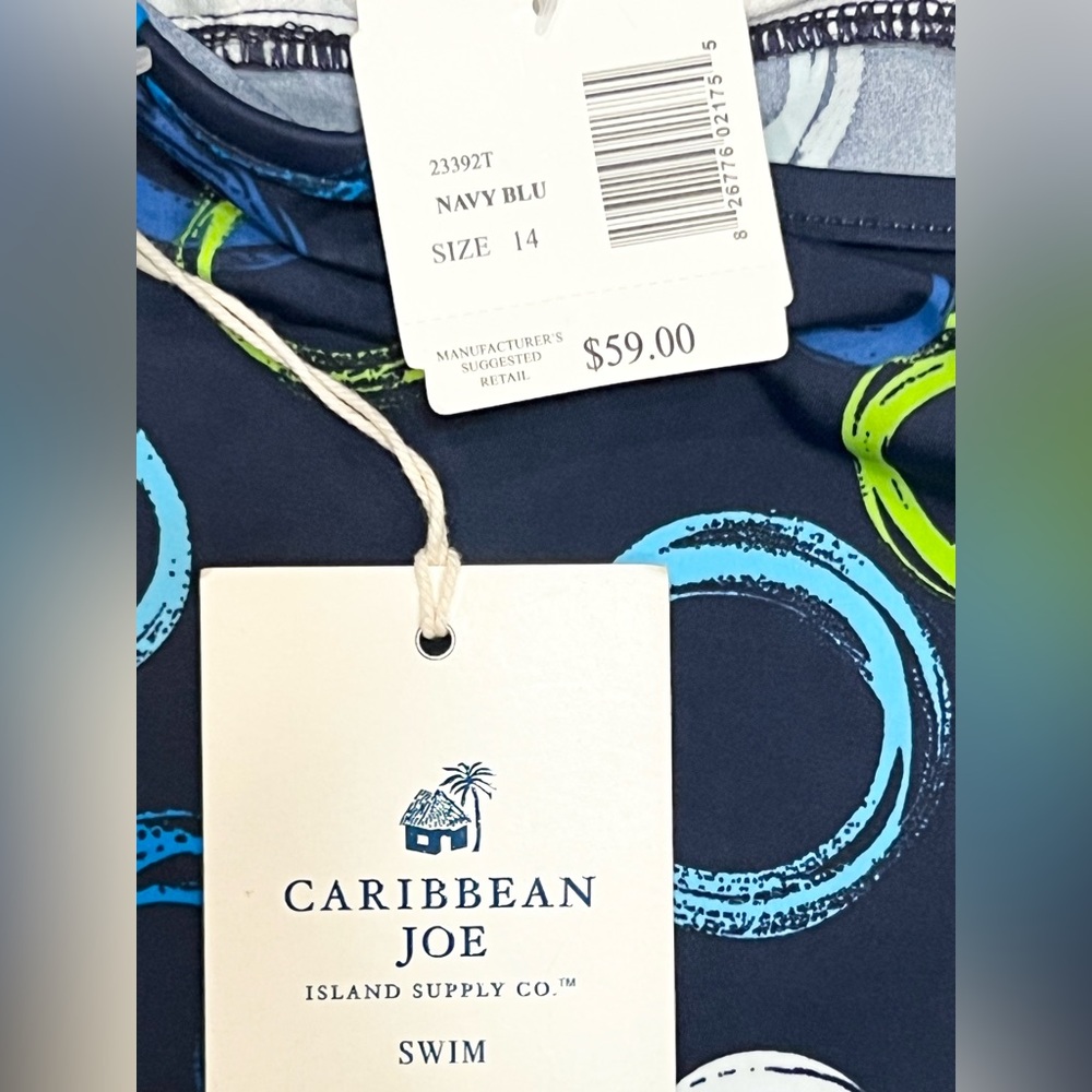 New Caribbean Joe Tankini Swim Top Women's 14 Navy Blue Geometric Abstract NWT - Picture 5 of 7